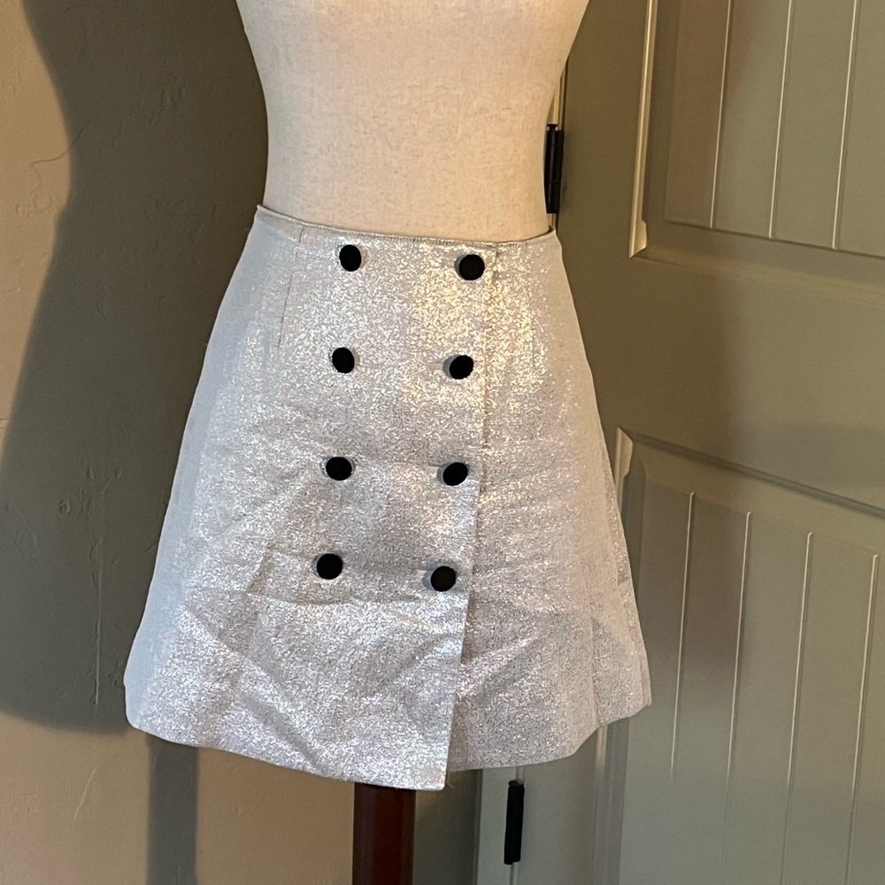 J. Crew Silver Mini Skirt with black buttons - Size 8